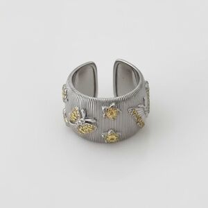 SILVER GOLD CZ BUTTERFLY STATEMENT RING
